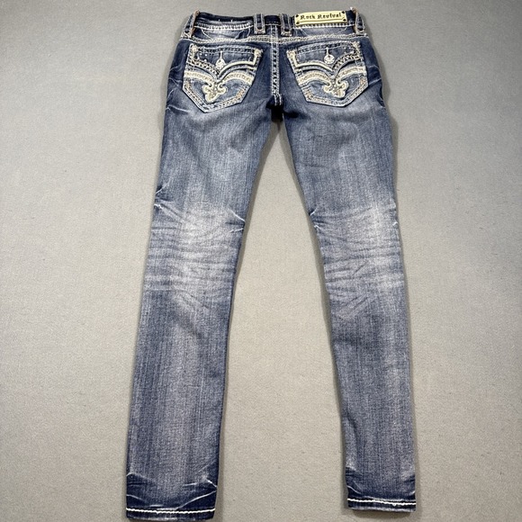 Rock Revival Raven Skinny Jean WOMEN 24EMBROIDERED THICK STITCH WHISKERING - Picture 3 of 11